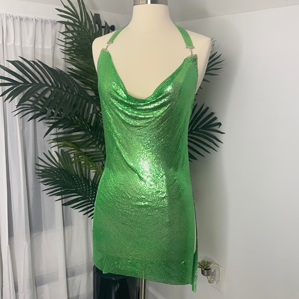 Green Fashion Nova Sparkle Chain Dress